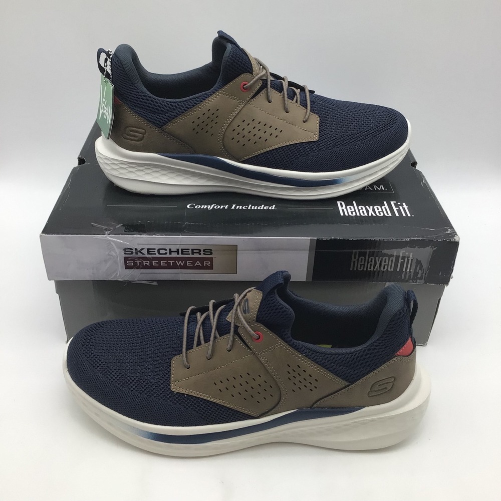 Skechers Streetwear Slade Breyer Mens Size 11.5 Navy Tan Relaxed Fit Vegan NEW
